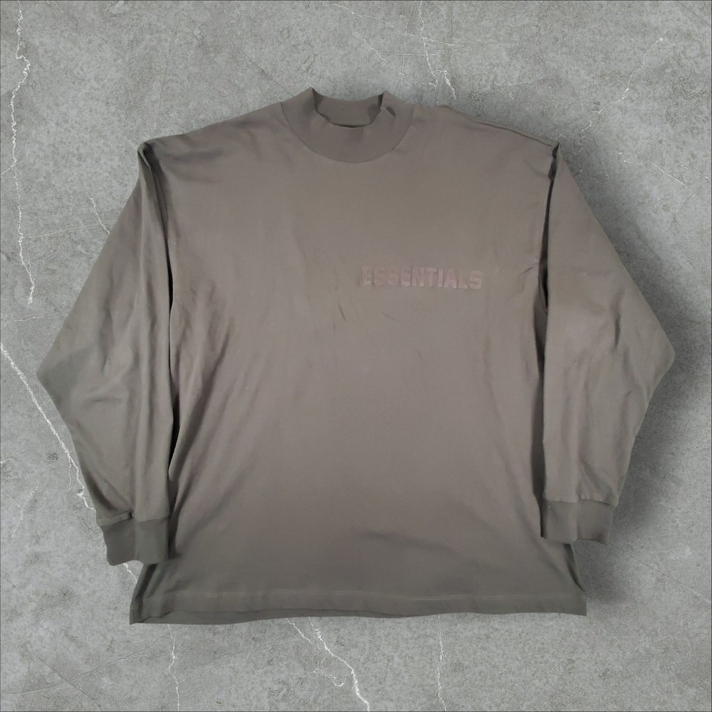 Fear of God Essentials Long Sleeve Tee Mens XL Brown Mock Neck Oversized Logo